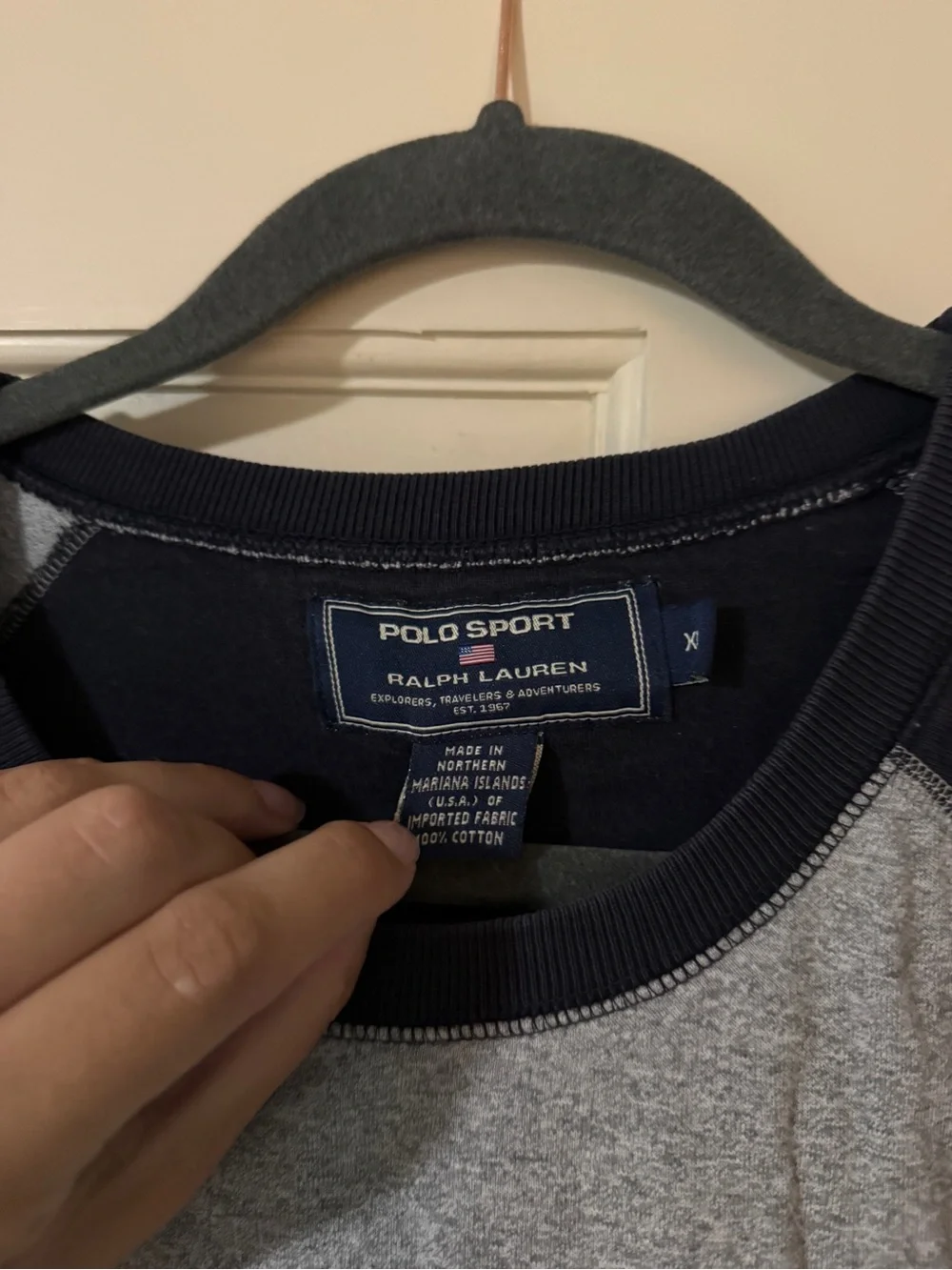 Polo Sport by Ralph Lauren Grey Body with Navy Raglan Long-Sleeve Shirt
